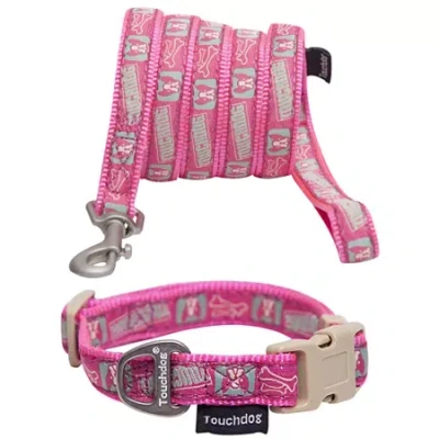 Pet Life Touchdog 'caliber' Designer Embroidered Fashion Pet Dog Leash And Collar Combination In Pink
