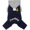 Pet Life Touchdog Quilt Hooded Full Bodied Jumpsuit In Navy/grey