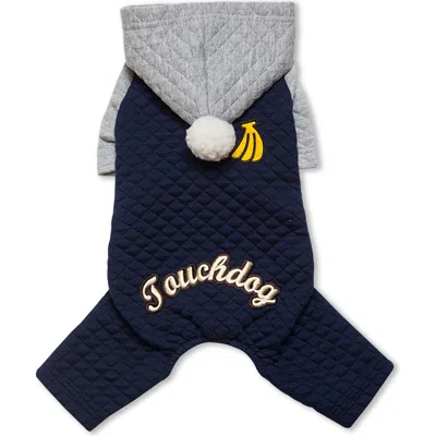 Pet Life Touchdog Quilt Hooded Full Bodied Jumpsuit In Navy/grey