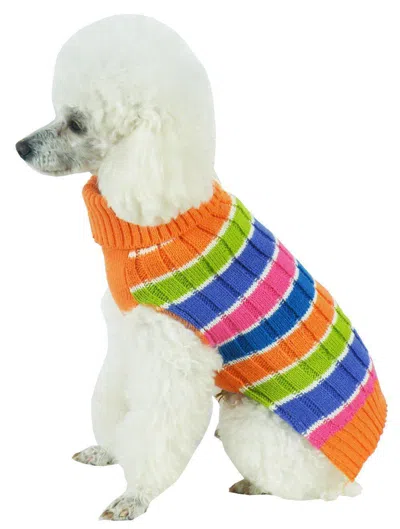 Pet Life 'tutti-beauty' Rainbow Heavy Cable Knitted Ribbed Designer Turtle Neck Dog Sweater In Multi