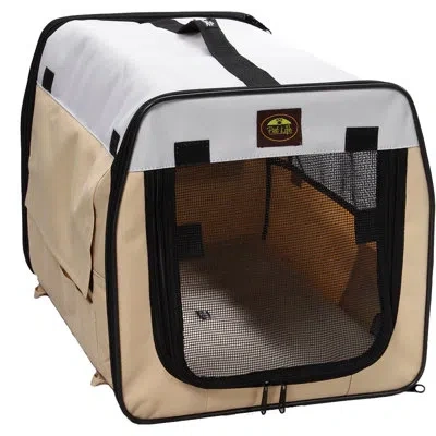 Pet Life Zippered Easy Carry Pet Crate In Khaki