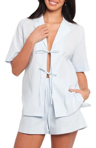 Petal And Pup Petal & Pup Aaliyah Cotton & Linen Tie Front Top In Blue