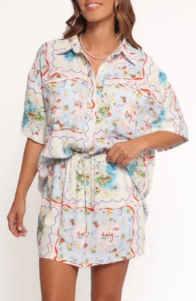 Petal And Pup Petal & Pup Abella Short Sleeve Button-up Shirt In Blue