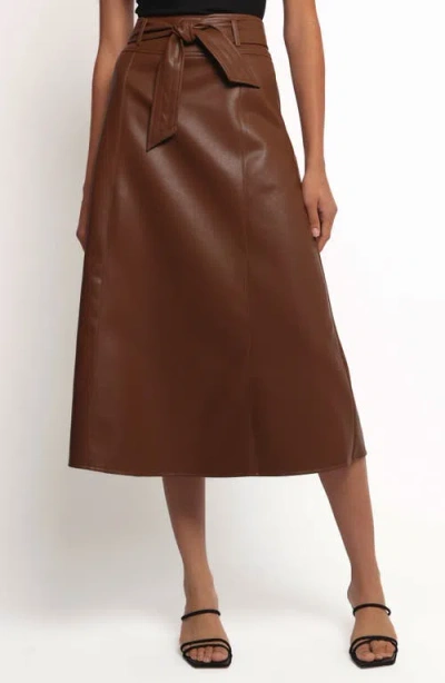 Petal And Pup Petal & Pup Adaline Faux Leather Midi Skirt In Brown