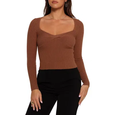 Petal And Pup Petal & Pup Akopo Sweetheart Neck Long Sleeve Top In Brown