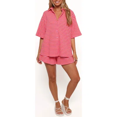 Petal And Pup Petal & Pup Alden Stripe Cotton Button-up Shirt & Drawstring Shorts Set In Pink