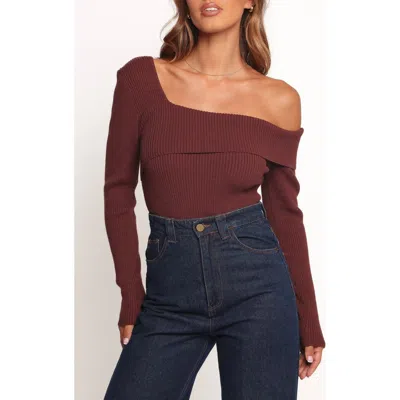 Petal And Pup Petal & Pup Aleena One-shoulder Rib Sweater In Brown