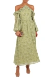 Petal And Pup Petal & Pup Alina Floral Cold Shoulder Long Sleeve Maxi Dress In Green