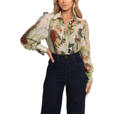 Petal And Pup Petal & Pup Allise Floral Print Cotton Blend Button-up Shirt In Green