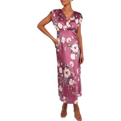 Petal And Pup Petal & Pup Amarlee Floral Satin Maxi Dress In Purple