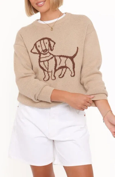 Petal And Pup Petal & Pup Amber Dachshund Crewneck Sweater In Brown