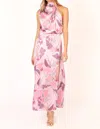 Petal And Pup Amelia Halterneck Floral Sleeveless Satin Maxi Dress In Pink In Multi