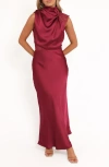Petal And Pup Petal & Pup Anabelle Mock Neck Satin Maxi Dress In Red