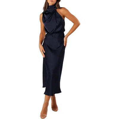 Petal And Pup Petal & Pup Anabelle Mock Neck Satin Midi Dress In Blue