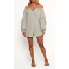 Petal And Pup Petal & Pup Anette Off The Shoulder Long Sleeve Cotton Romper In Green