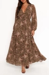 Petal And Pup Petal & Pup Anisa Long Sleeve Floral Maxi Dress In Brown