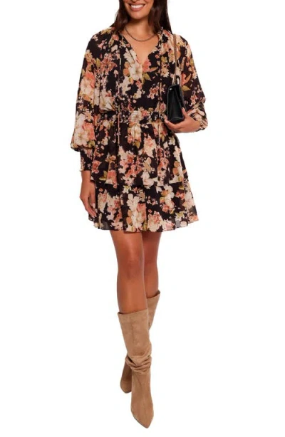Petal And Pup Petal & Pup Anita Floral Print Long Sleeve Minidress In Black