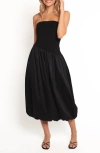 Petal And Pup Petal & Pup Annalyse Strapless Bubble Hem Mixed Media Midi Dress In Black