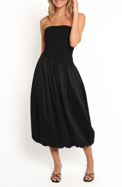 Petal And Pup Petal & Pup Annalyse Strapless Bubble Hem Mixed Media Midi Dress In Black