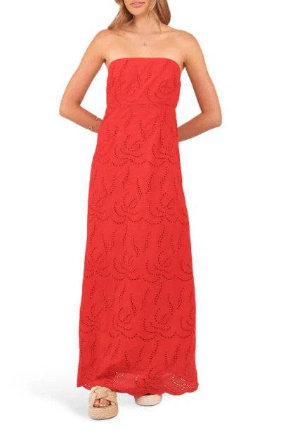 Petal And Pup Petal & Pup Annika Eyelet Strapless Cotton Maxi Dress In Red