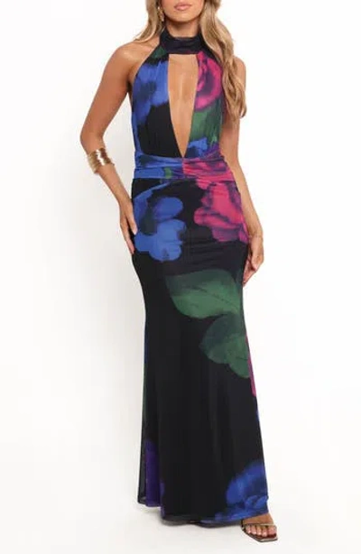 Petal And Pup Petal & Pup Antoine Plunge Halter Neck Mesh Maxi Dress In Multi