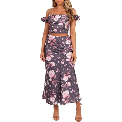 Petal And Pup Petal & Pup Arabella Satin Crop Top & Matching Skirt Set In Purple