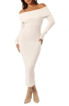 Petal And Pup Petal & Pup Archie Off The Shoulder Long Sleeve Rib Maxi Sweater Dress In White