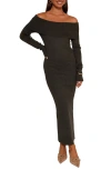 Petal And Pup Petal & Pup Archie Off The Shoulder Long Sleeve Rib Maxi Sweater Dress In Black