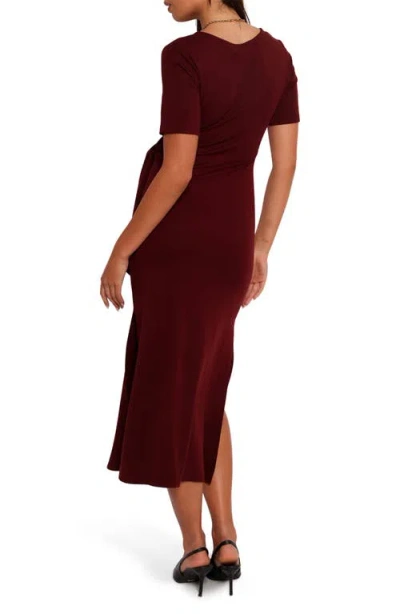 Petal And Pup Petal & Pup Asha Short Sleeve Tie Waist Midi Dress In Burgundy