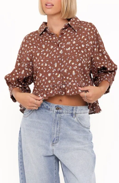 Petal And Pup Petal & Pup Ashe Floral Crop Button-up Shirt In Brown