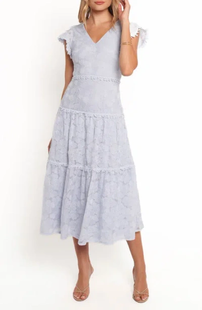 Petal And Pup Petal & Pup Asher Floral Embroidered Tiered Midi Dress In Purple