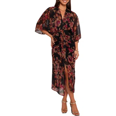 Petal And Pup Petal & Pup Audrina Floral Chiffon Midi Dress In Black