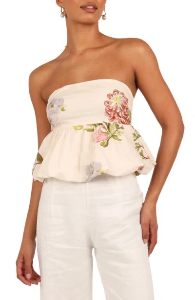 Petal And Pup Petal & Pup Aurlie Floral Strapless Cotton Peplum Top In Pink