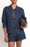 Petal And Pup Petal & Pup Avon Bow Front Denim Shacket In Blue