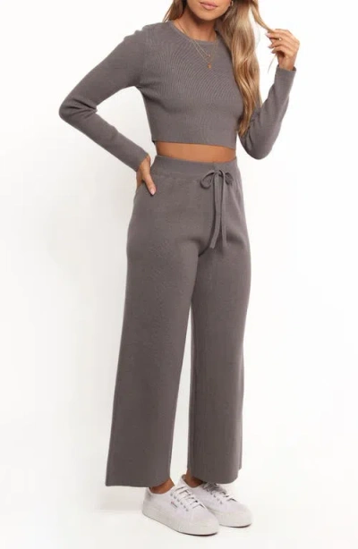 Petal And Pup Petal & Pup Ayers Long Sleeve Rib Top & Wide Leg Pants In Gray