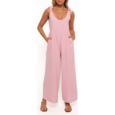Petal And Pup Petal & Pup Ayla Tie Shoulder Wide Leg Linen Jumpsuit In Pink