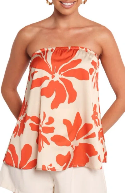Petal And Pup Petal & Pup Beca Floral Print Strapless Top In Orange