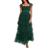 Petal And Pup Petal & Pup Belle Swiss Dot Tulle Tiered Maxi Dress In Green