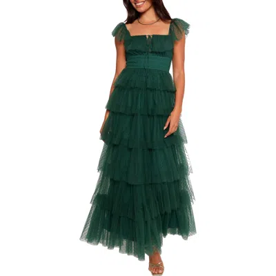 Petal And Pup Petal & Pup Belle Swiss Dot Tulle Tiered Maxi Dress In Green