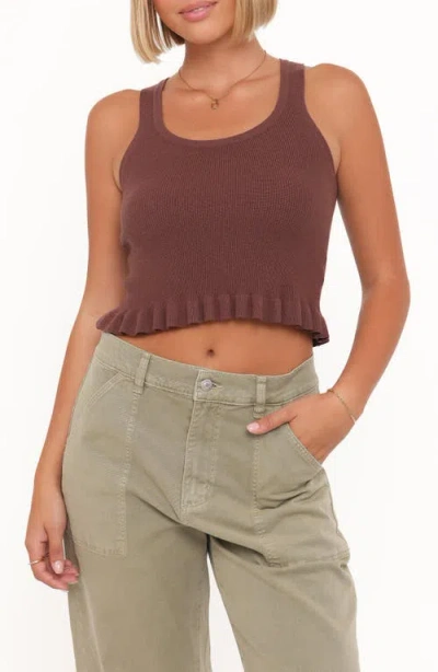 Petal And Pup Petal & Pup Bernice Ruffle Hem Crop Sweater Tank In Brown