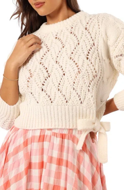 Petal And Pup Petal & Pup Birdie Open Stitch Side Tie Sweater In White