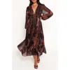 Petal And Pup Petal & Pup Blayze Long Sleeve Maxi Dress In Brown