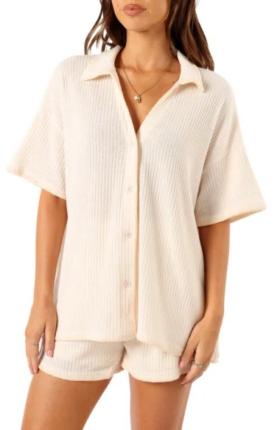 Petal And Pup Petal & Pup Bobby Knit Button-up Shirt & Shorts Set In Neutral