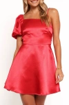 Petal And Pup Petal & Pup Brexley Asymmetric Sleeve Satin Minidress In Red