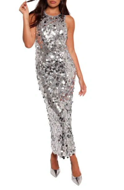 Petal And Pup Petal & Pup Brielle Pailette Sequin Midi Dress In Silver