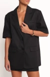 Petal And Pup Petal & Pup Brielle Short Sleeve Cotton & Linen Blazer In Black