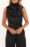 Petal And Pup Petal & Pup Brinley Cowl Neck Satin Jumpsuit In Black