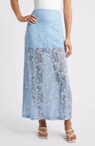 Petal And Pup Petal & Pup Brittany Floral Lace Maxi Skirt In Blue