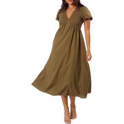 Petal And Pup Petal & Pup Brooke Smocked Cotton Midi Dress In Green