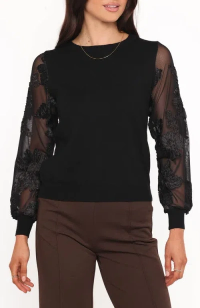 Petal And Pup Petal & Pup Cailin Sheer Sleeve Knit Top In Black